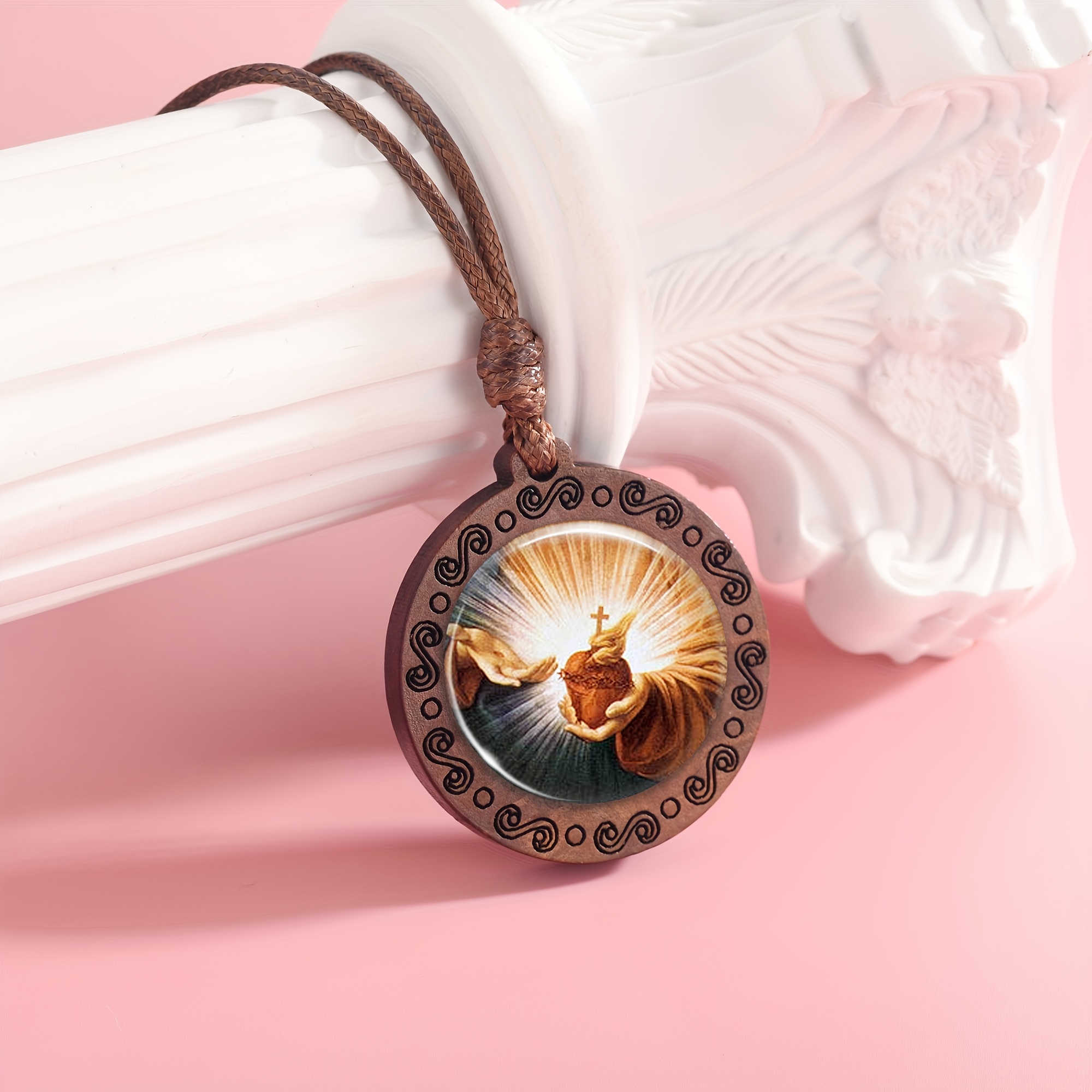 Handcrafted Round Badge Wooden Pendant Necklace